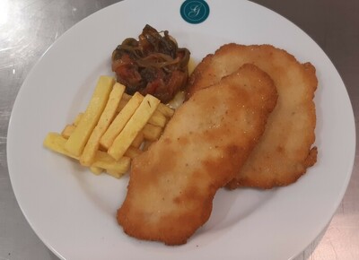 Recetario SAN JACOBO CON PIPERRADA Y PATATAS FRITAS